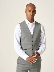 Skopes Grey Tailored Fit Single Breasted Dettori Check Suit Waistcoat - Image 1 of 5