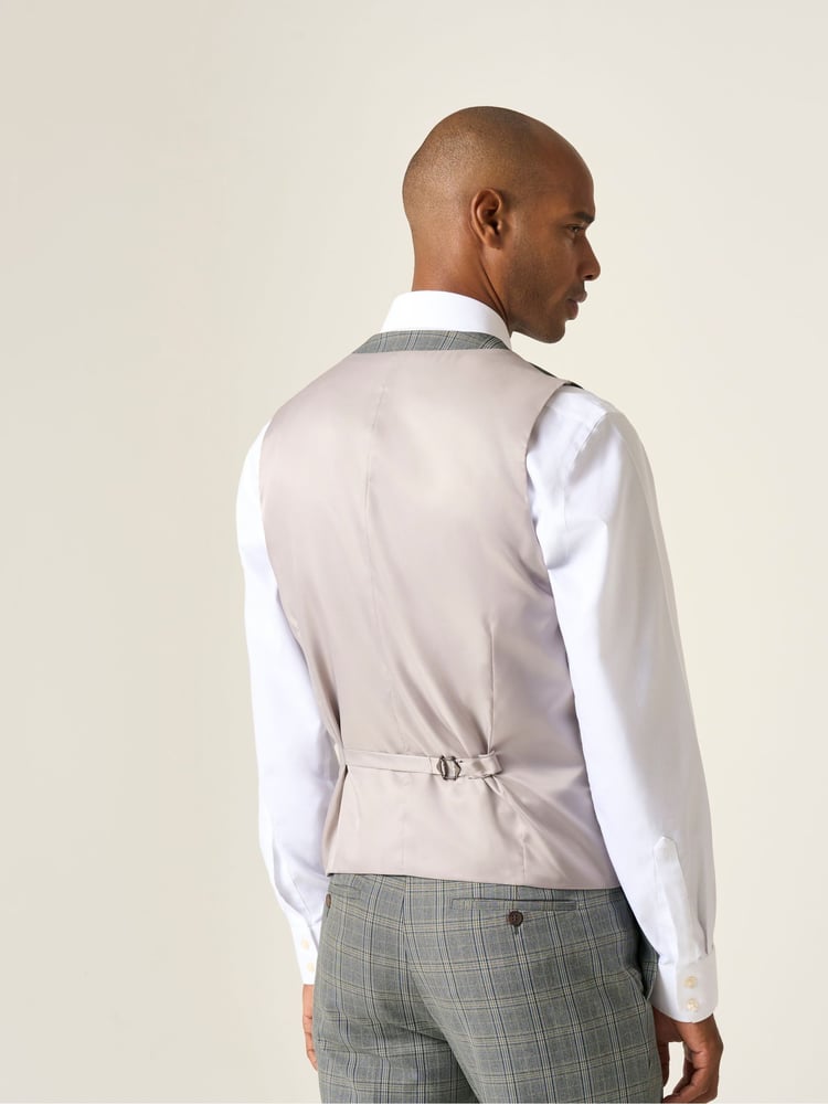 Skopes Grey Tailored Fit Single Breasted Dettori Check Suit Waistcoat - Image 2 of 5