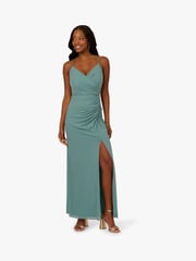 Adrianna Papell Green Stretch Mesh Draped Gown - Image 1 of 6
