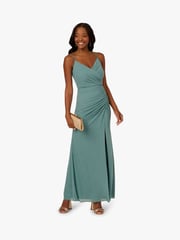 Adrianna Papell Green Stretch Mesh Draped Gown - Image 3 of 6