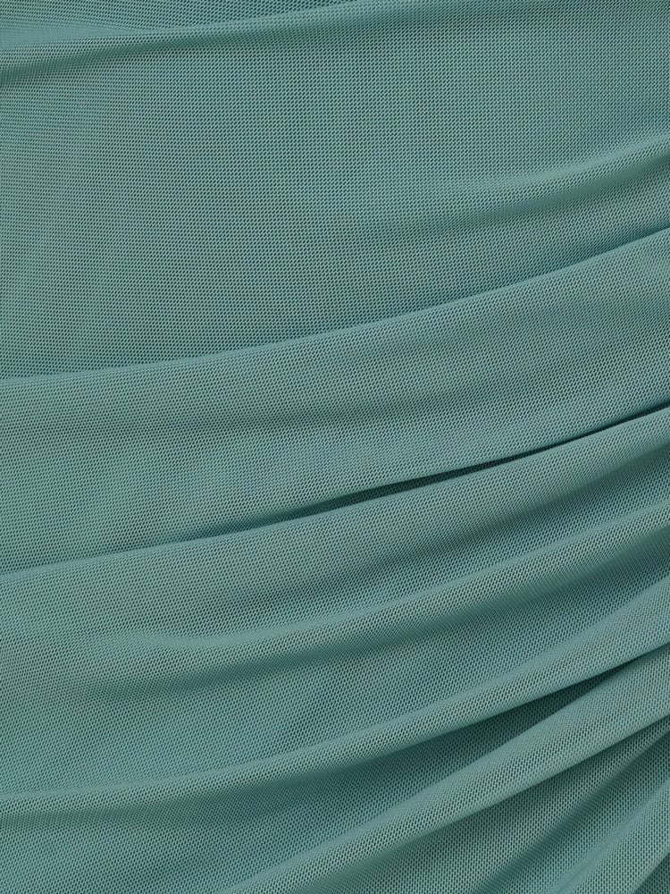 Adrianna Papell Green Stretch Mesh Draped Gown - Image 6 of 6