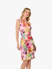 Adrianna Papell Pink Print One Shoulder Dress - Image 2 of 7