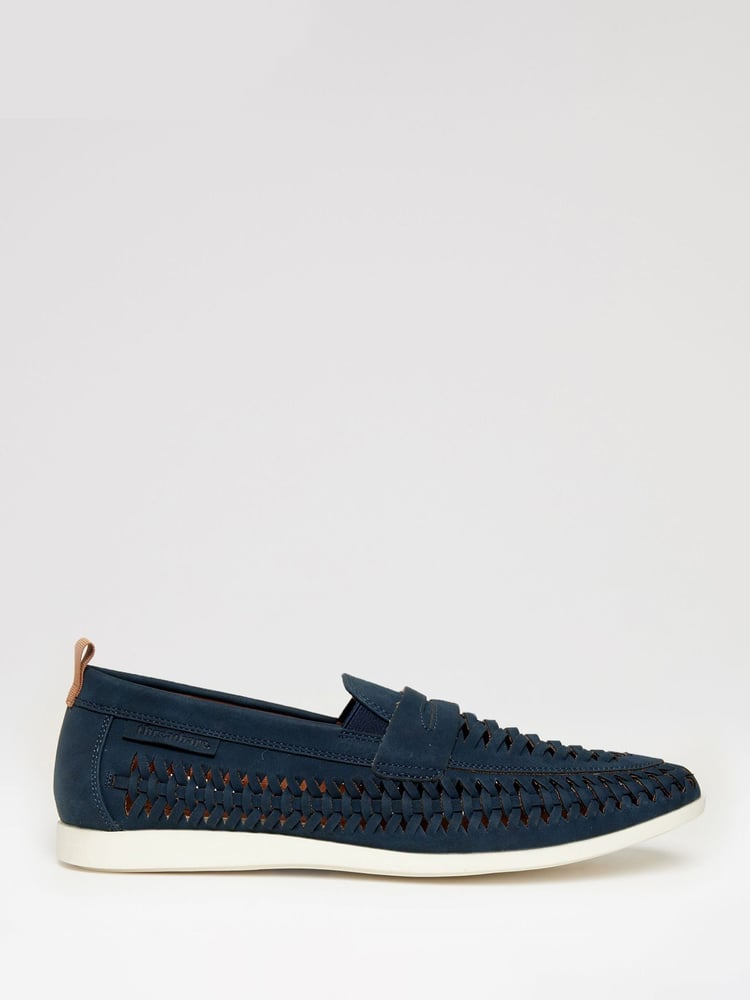 Threadbare Blue Faux Suede Woven Loafers - Image 1 of 4
