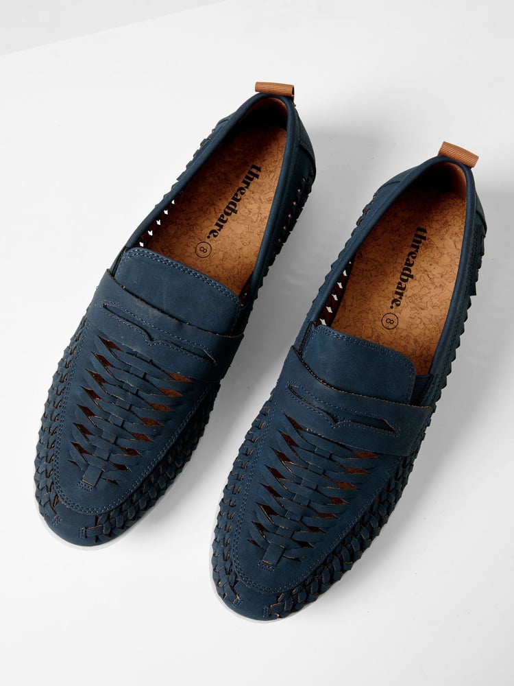 Threadbare Blue Faux Suede Woven Loafers - Image 2 of 4