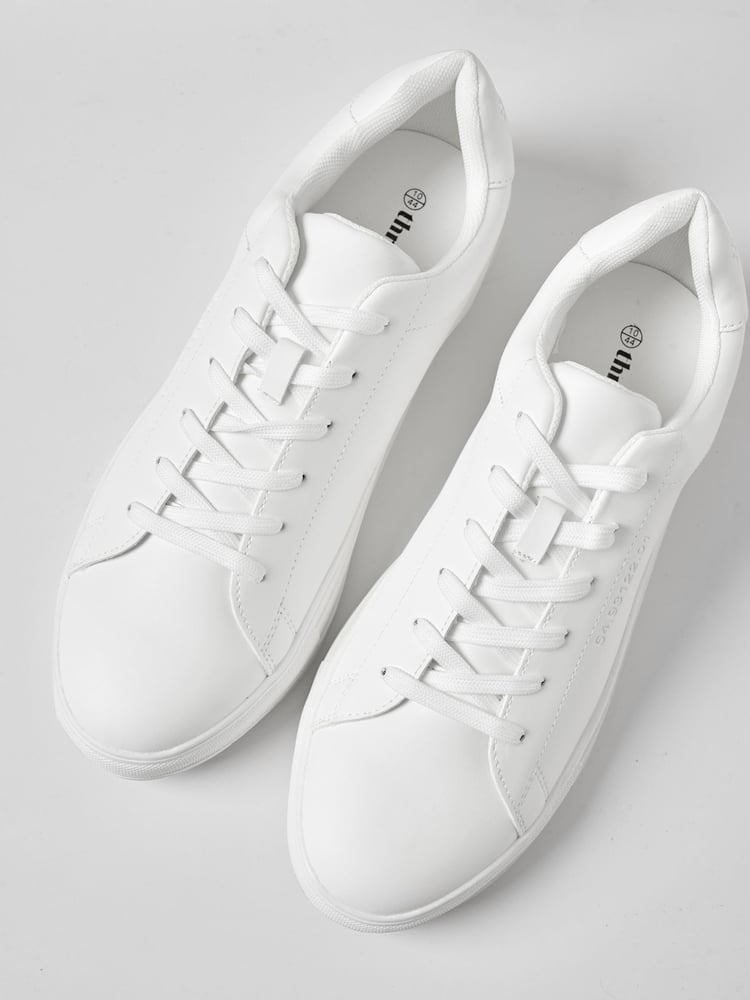 Threadbare White PU Court Trainers - Image 2 of 4