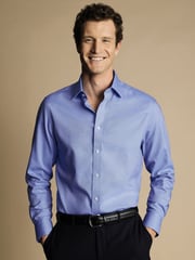 Charles Tyrwhitt Blue Slim Fit Slim Fit Non-Iron Cutaway Collar Fine Check 100% Cotton Shirt - Image 1 of 6