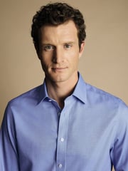 Charles Tyrwhitt Blue Slim Fit Slim Fit Non-Iron Cutaway Collar Fine Check 100% Cotton Shirt - Image 2 of 6