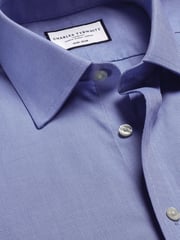 Charles Tyrwhitt Blue Slim Fit Slim Fit Non-Iron Cutaway Collar Fine Check 100% Cotton Shirt - Image 4 of 6