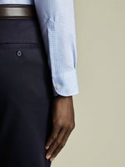 Charles Tyrwhitt Blue Slim Fit Slim Fit Non-Iron Check Cotton Linen Shirt - Image 3 of 6