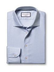 Charles Tyrwhitt Blue Slim Fit Slim Fit Non-Iron Check Cotton Linen Shirt - Image 5 of 6