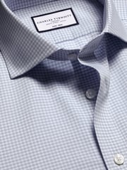 Charles Tyrwhitt Blue Classic Fit Non-Iron Cutaway Collar Gingham 100% Cotton Shirt - Image 5 of 6