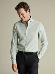 Charles Tyrwhitt Green Slim Fit Slim Fit Non-Iron Cutaway Collar Gingham 100% Cotton Shirt - Image 1 of 6