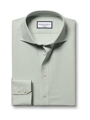 Charles Tyrwhitt Green Slim Fit Slim Fit Non-Iron Cutaway Collar Gingham 100% Cotton Shirt - Image 4 of 6