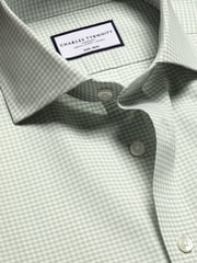 Charles Tyrwhitt Green Slim Fit Slim Fit Non-Iron Cutaway Collar Gingham 100% Cotton Shirt - Image 5 of 6
