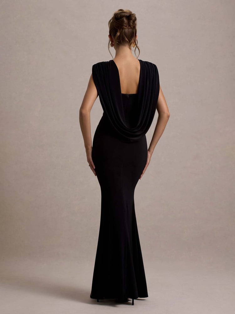 Club L London Black To The Moon Cowl-Back Maxi Dress - Image 2 of 6
