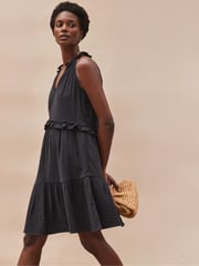 Ro&Zo Black Frill Halter Cheesecloth 100% Cotton Mini Dress - Image 1 of 4
