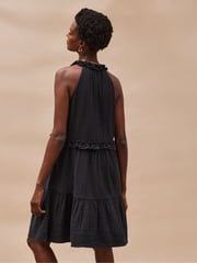 Ro&Zo Black Frill Halter Cheesecloth 100% Cotton Mini Dress - Image 2 of 4