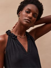 Ro&Zo Black Frill Halter Cheesecloth 100% Cotton Mini Dress - Image 3 of 4