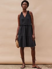 Ro&Zo Black Frill Halter Cheesecloth 100% Cotton Mini Dress - Image 4 of 4