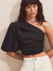 Ro&Zo Black Poplin 100% Cotton One Shoulder Top - Image 2 of 2