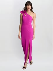 Gina Bacconi Pink Portia One Shoulder Flower Maxi Dress - Image 1 of 5