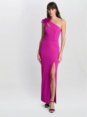 Gina Bacconi Pink Portia One Shoulder Flower Maxi Dress - Image 3 of 5