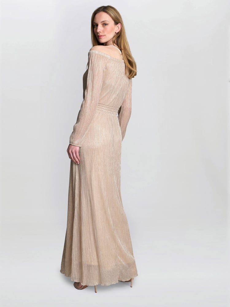 Gina Bacconi Gold Sylvia Metallic Off The Shoulder Dress - Image 2 of 5