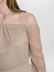 Gina Bacconi Gold Sylvia Metallic Off The Shoulder Dress - Image 4 of 5