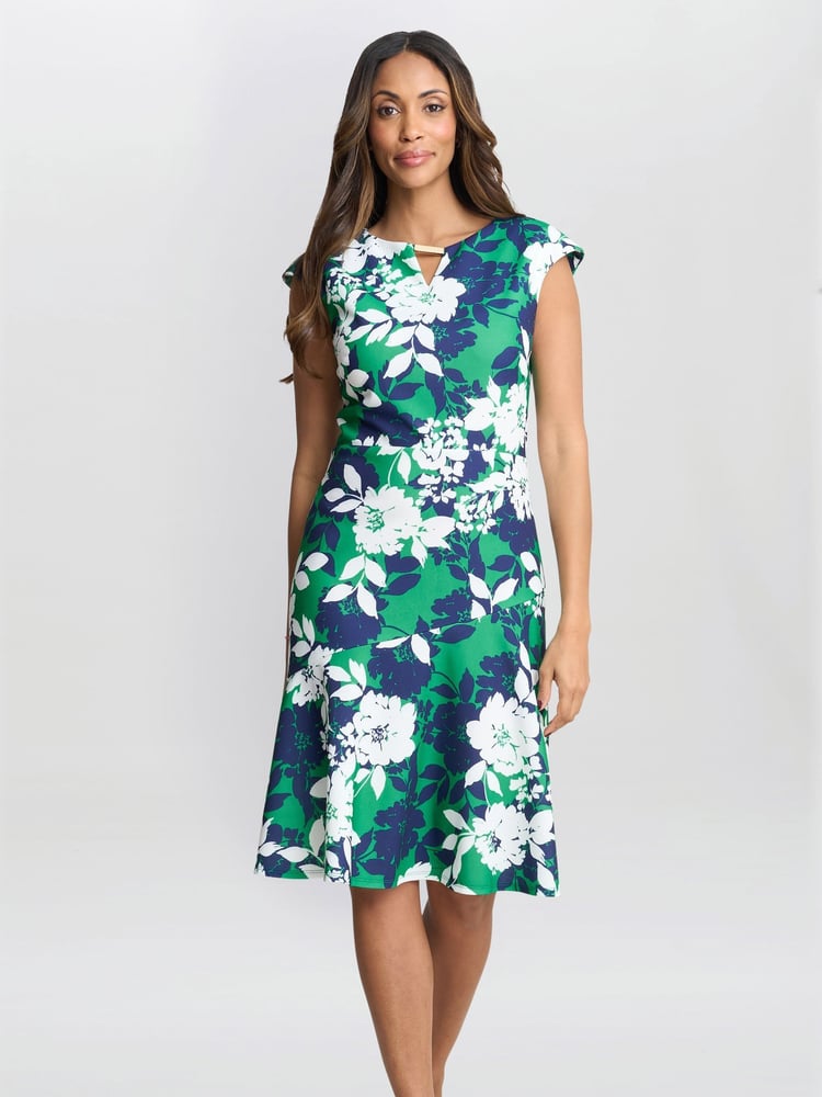 Green Gracey Floral Print Cap-Sleeve Dress - Image 1 of 5
