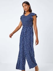 Roman Blue Polka Dot Shirred Jumpsuit - Image 1 of 5