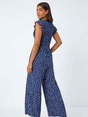 Roman Blue Polka Dot Shirred Jumpsuit - Image 3 of 5