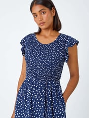Roman Blue Polka Dot Shirred Jumpsuit - Image 4 of 5