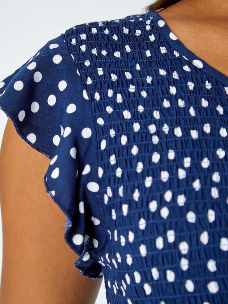 Roman Blue Polka Dot Shirred Jumpsuit - Image 5 of 5