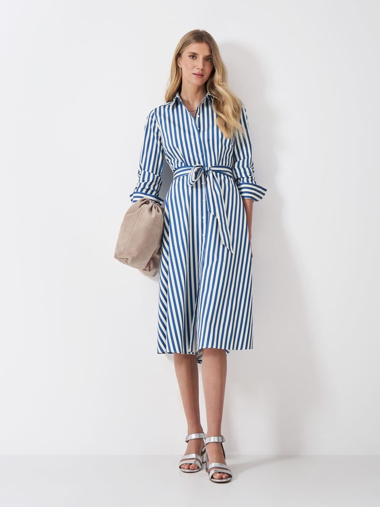 Crew Clothing White Stripe 100% Cotton Shirt Dress - Image 1 of 5