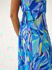 Roman Blue Floral Print Wrap Chiffon Midi Dress - Image 5 of 5
