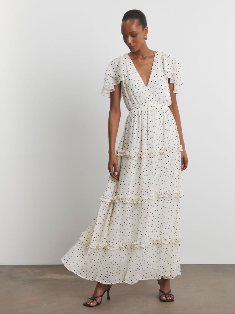 Joanna Hope White Mono Spot Maxi Ruffle Dress - Image 1 of 4
