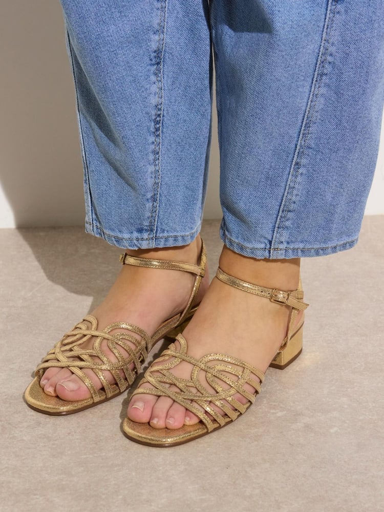 Oliver Bonas Gold Metallic Weave Heeled Sandals - Image 1 of 7 Oliver Bonas Gold Metallic Weave Heeled Sandals - Image 1 of 7