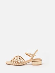 Oliver Bonas Gold Metallic Weave Heeled Sandals - Image 2 of 7