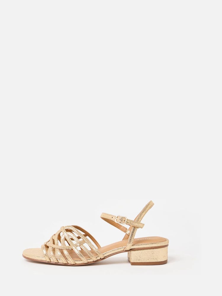 Oliver Bonas Gold Metallic Weave Heeled Sandals - Image 2 of 7