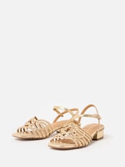 Oliver Bonas Gold Metallic Weave Heeled Sandals - Image 3 of 7