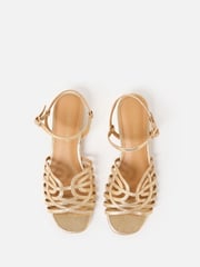 Oliver Bonas Gold Metallic Weave Heeled Sandals - Image 4 of 7