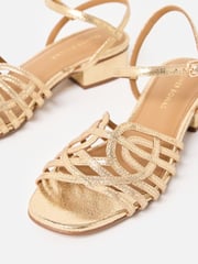 Oliver Bonas Gold Metallic Weave Heeled Sandals - Image 5 of 7