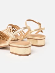 Oliver Bonas Gold Metallic Weave Heeled Sandals - Image 6 of 7