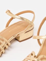 Oliver Bonas Gold Metallic Weave Heeled Sandals - Image 7 of 7