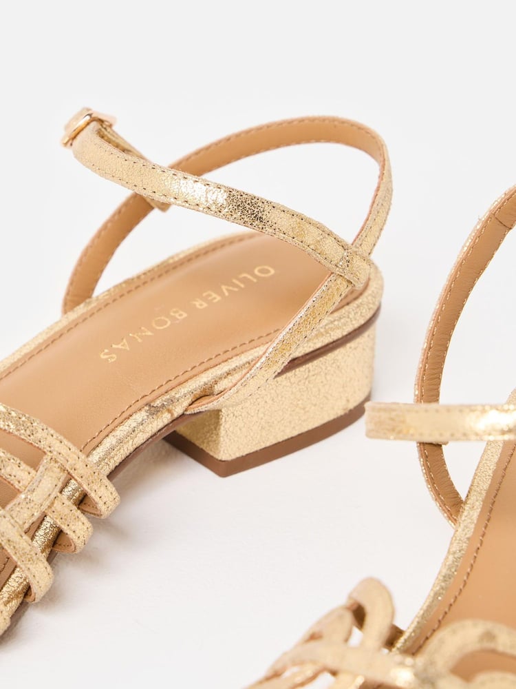 Oliver Bonas Gold Metallic Weave Heeled Sandals - Image 7 of 7