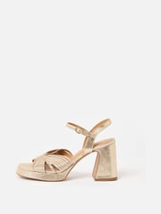Oliver Bonas Gold Tone Metallic Fan Leather Platform Heeled Sandals - Image 2 of 7