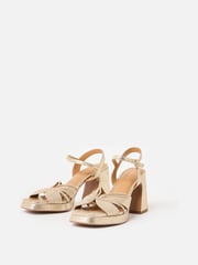 Oliver Bonas Gold Tone Metallic Fan Leather Platform Heeled Sandals - Image 3 of 7