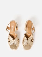 Oliver Bonas Gold Tone Metallic Fan Leather Platform Heeled Sandals - Image 4 of 7
