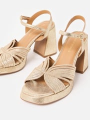 Oliver Bonas Gold Tone Metallic Fan Leather Platform Heeled Sandals - Image 5 of 7