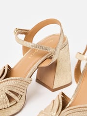 Oliver Bonas Gold Tone Metallic Fan Leather Platform Heeled Sandals - Image 6 of 7